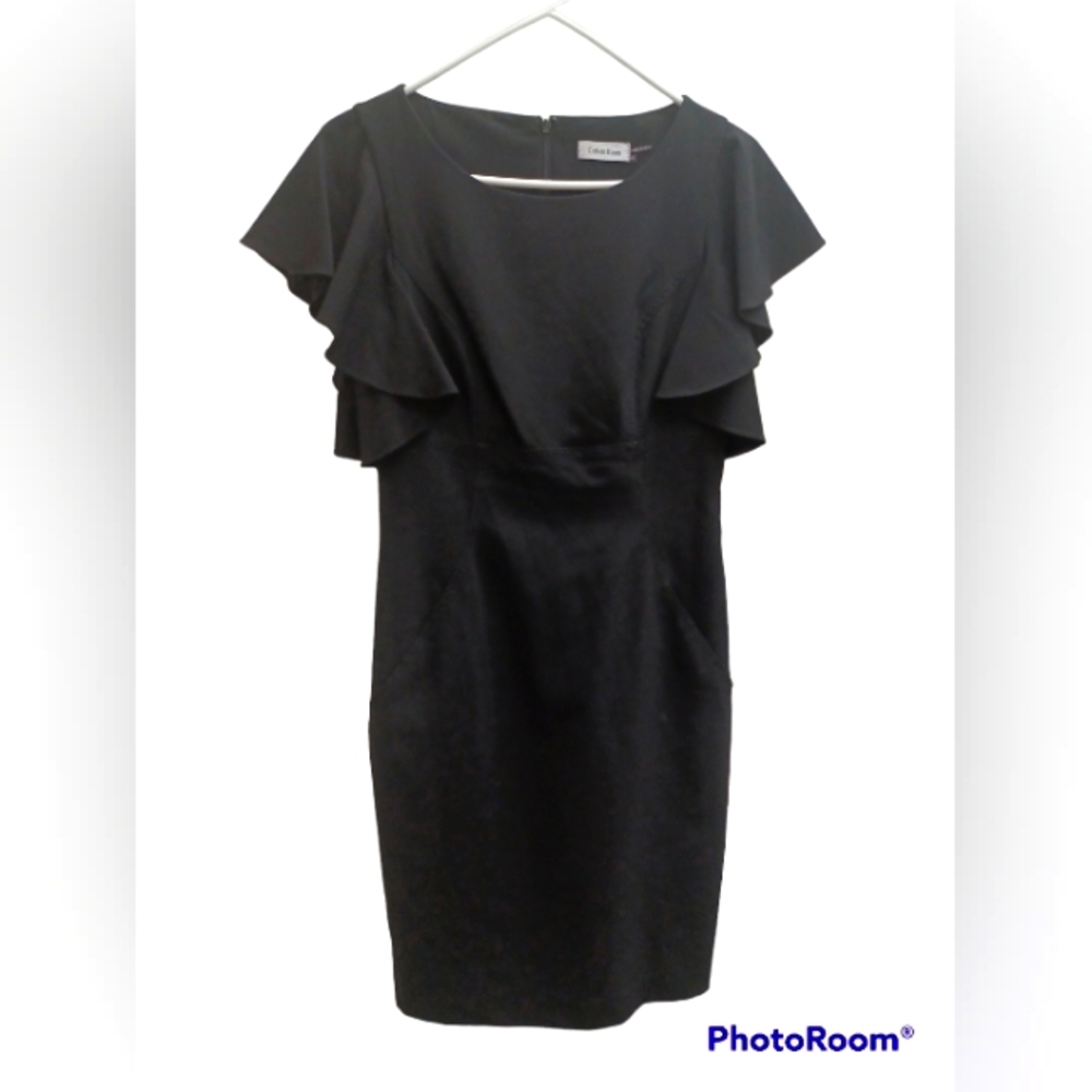 Calvin Klein Black Ruffle Sleeve Career Dress Woman Size 4